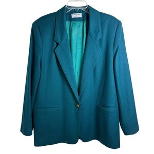 Vintage 80s Wool Teal Blazer Size 18 Blue Green Alfred Dunner